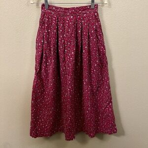 VTG Carrol Reed Floral Corduroy Skirt Fuchsia Pockets Modest Cottage Sz 8 READ